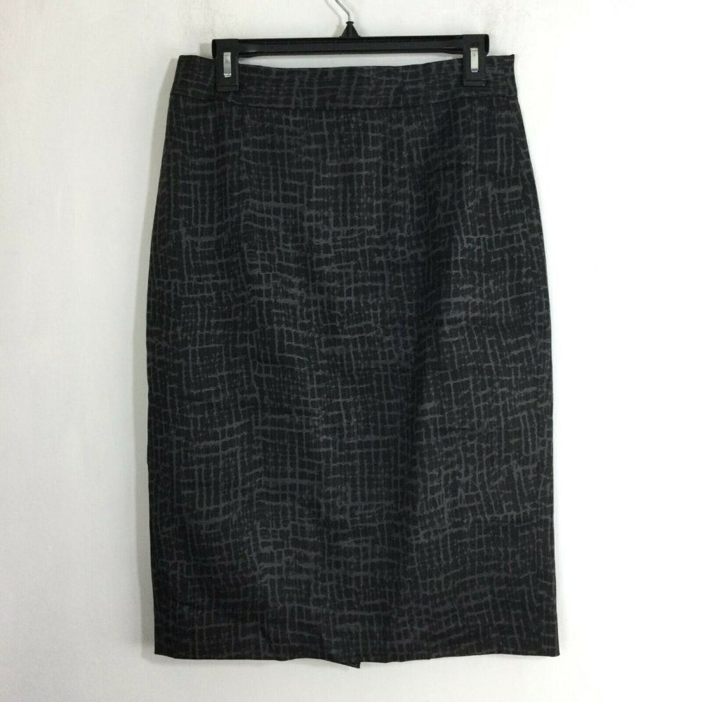 Ann Taylor LOFT Black Gray Crosshatch Pattern Pencil Straight Skirt Women Size 8